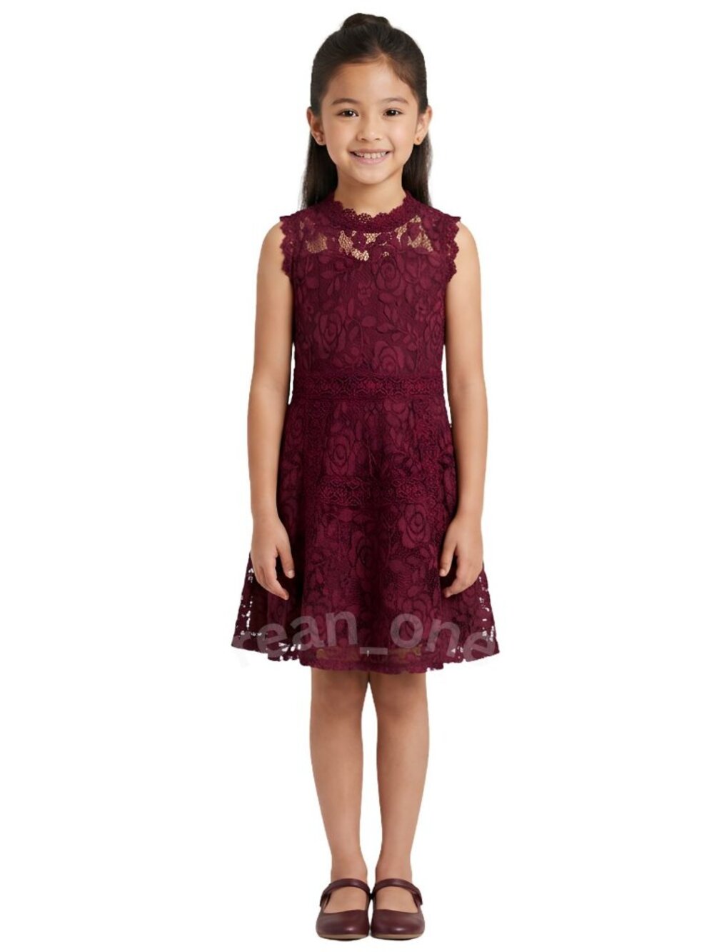 Beautees Girls' Burgundy Sleeveless Floral Lace Overlay A-Line Dress Size 8